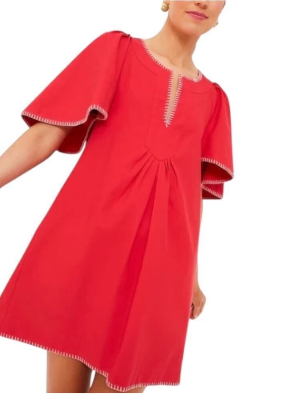 🪸coral Magaschoni Poppy Stitch Finley Flutter Sleeve Linen Dress🪸